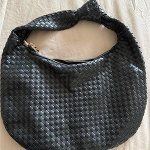 Elegant Black Woven Hobo Bag